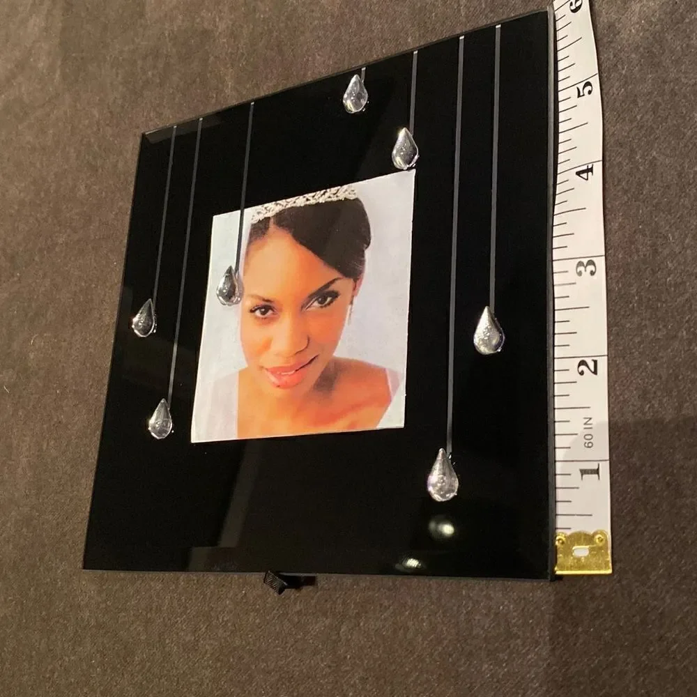 Elegant Black Glass Photo Frame with Silver Detail Easel Back NEW